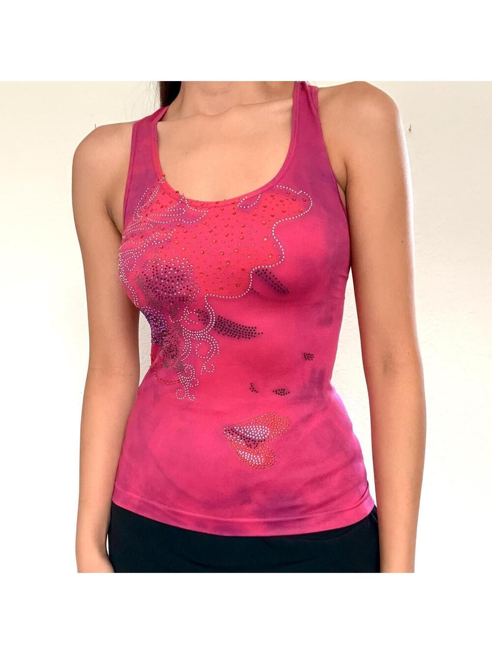 Deadstock Y2K hot pink rhinestone graphic tank top